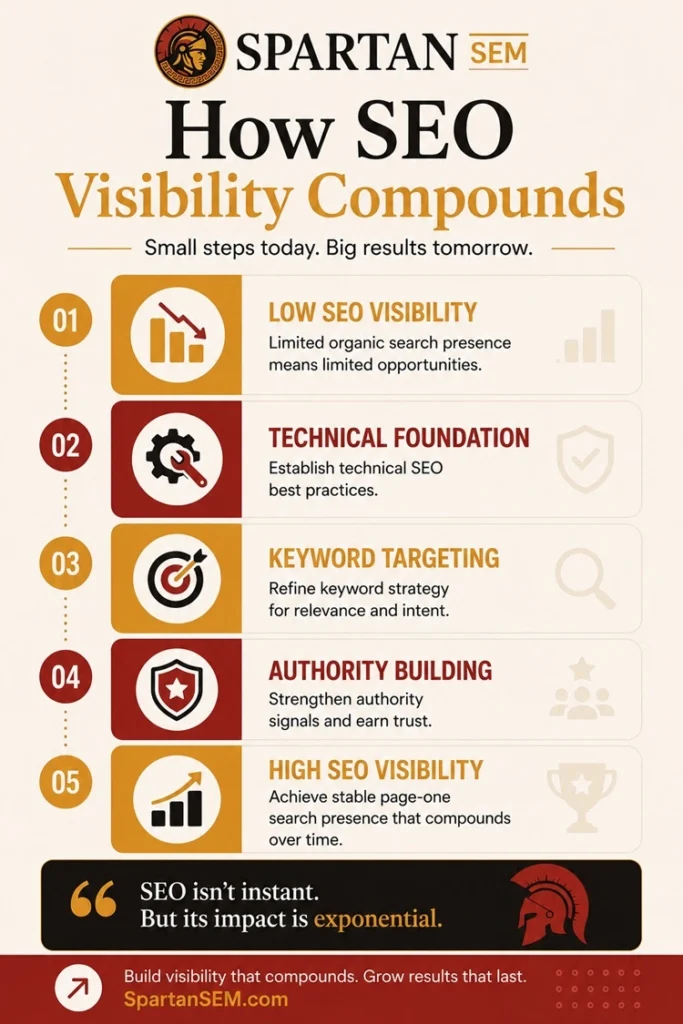 infographic detailing steps of seo to target search engine visibility